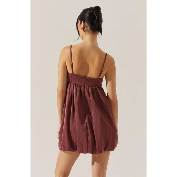 ASTR The Label Bustier Bubble Hem Mini Dress in Merlot - Picture 3 of 5